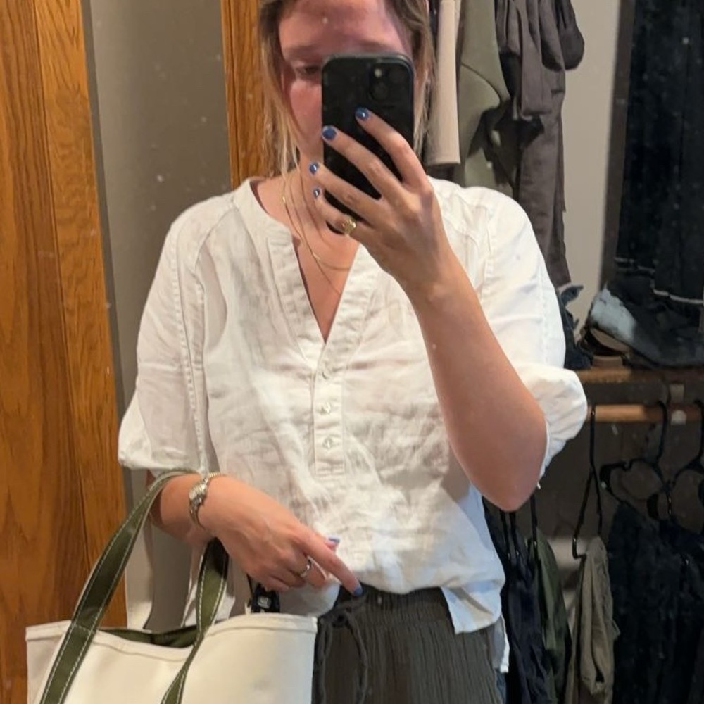 Tommy Bahama White Linen Half-Button Puff Sleeve Blouse - Picture 5 of 5